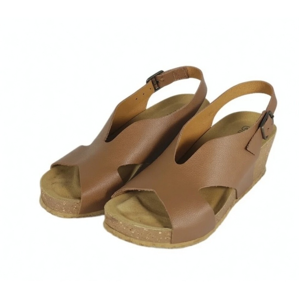 BioNatura Easy Slingback Wedge Sandals Brown Leather‎ Womens 40 9 Excellent